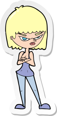 Bir insan tarafından çizilmiş kızgın bir karikatür çıkartması.