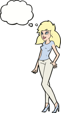 Bir insan tarafından çizilmiş düşünce baloncuğu olan güzel bir kadın.