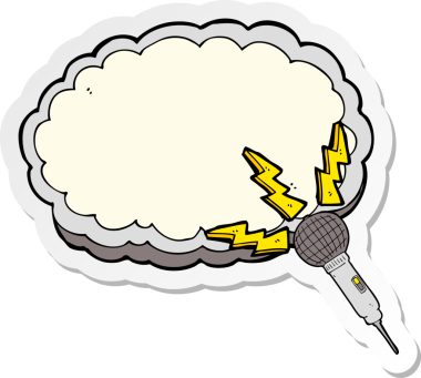 Bir insan tarafından çizilmiş metin bulutu için çizgi film mikrofonunun etiketi ve boşluk