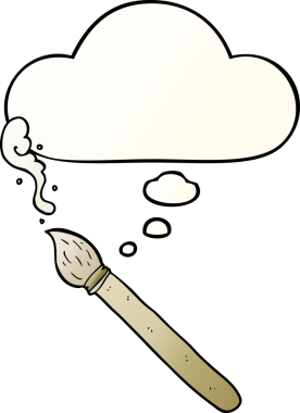 Düşünce baloncuklu karikatür fırçası bir insan tarafından çizilmiş.