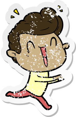 Bir insan tarafından çizilmiş heyecanlı bir karikatür çıkartması.