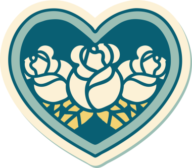 Geleneksel kalp stili dövme çıkartması ve bir insan tarafından çizilmiş çiçekler.