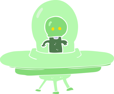 Bir insan tarafından çizilmiş uçan daire içindeki uzaylının düz renkli çizimi