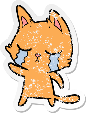 Bir insan tarafından çizilmiş, ağlayan bir çizgi film kedisinin sıkıntılı çıkartması.