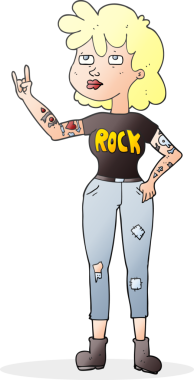 Bir insan tarafından çizilmiş serbest çizim rockçı kız.