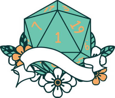 Retro Dövme Biçimi Doğal Bir d20 zar bir insan tarafından çizildi