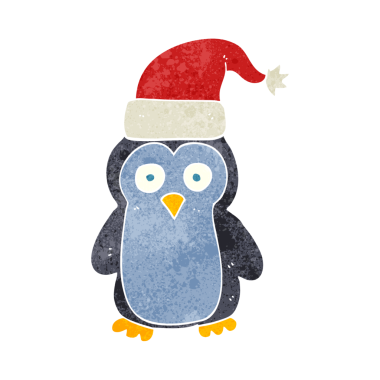 Bir insan tarafından çizilmiş serbest retro karikatür noel pengueni.