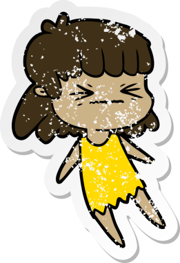 Bir insan tarafından çizilmiş kızgın bir kızın sıkıntılı çıkartması.