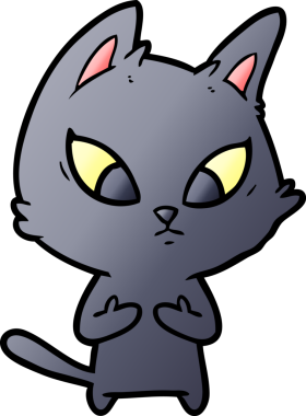 Bir insan tarafından çizilmiş kafası karışmış çizgi film kedisi.