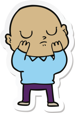 Bir insan tarafından çizilmiş kel bir adamın çıkartması.