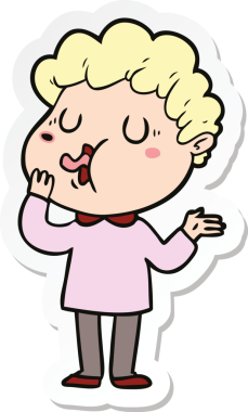 Bir insan tarafından çizilmiş şarkı söyleyen bir çizgi film karakterinin çıkartması.