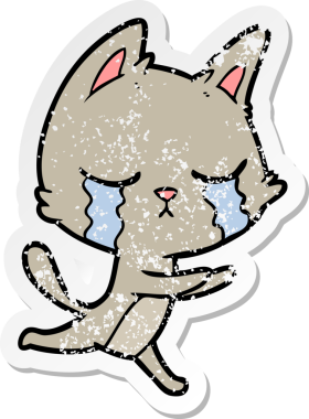 Bir insan tarafından çizilmiş ağlayan çizgi film kedisinin sıkıntılı çıkartması.