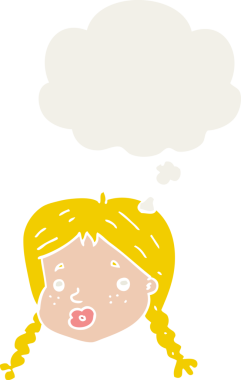 Çizgi filmdeki kızlar, bir insan tarafından çizilmiş düşünce baloncuğuyla karşı karşıyalar.