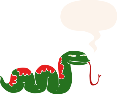 Bir insan tarafından çizilmiş, konuşma baloncuğu olan sürüngen bir yılan.