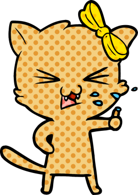 Bir insan tarafından çizilmiş çizgi film kedisi.