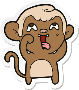 Bir insan tarafından çizilmiş çılgın bir maymun çıkartması.