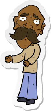 Bir insan tarafından çizilmiş yalnız, yaşlı bir adamın çıkartması.