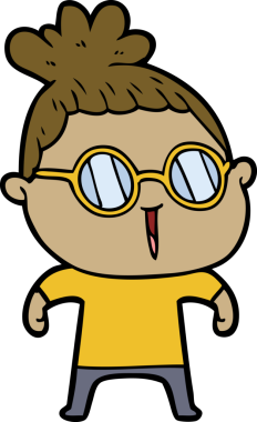 Bir insan tarafından çizilmiş gözlüklü bir karikatür kadın.