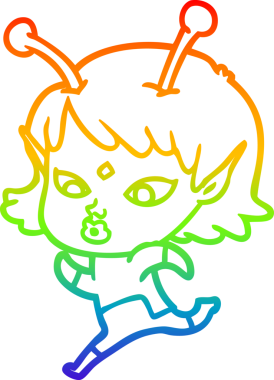 Gökkuşağı gradyan çizgisi bir insan tarafından çizilmiş güzel bir uzaylı kızın çizimi.