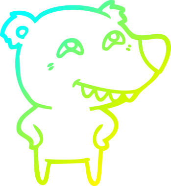 Bir insan tarafından çizilmiş dişleri gösteren çizgi film ayısının soğuk gradyan çizimi