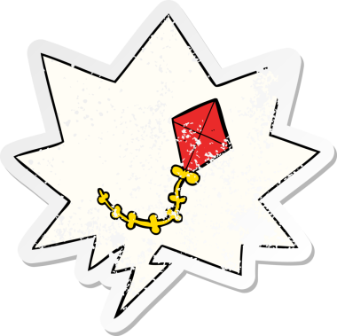 Konuşma baloncuğu olan çizgi film uçurtması bir insan tarafından çizilmiş sıkıntılı eski bir çıkartma