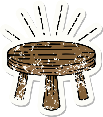 Bir insan tarafından çizilmiş eski dövme stili tahta bir tabure.