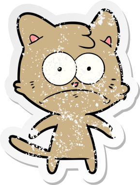 Bir insan tarafından çizilmiş gergin bir kedinin sıkıntılı çıkartması.