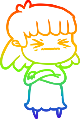 Gökkuşağı gradyan çizimi bir insan tarafından çizilmiş kızgın bir kız çizgi filmi