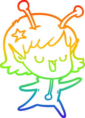 gökkuşağı gradyan çizimi mutlu bir uzaylı kız çizgi filmi bir insan tarafından çizildi