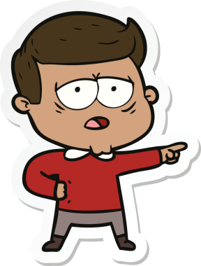 Bir insan tarafından çizilmiş yorgun bir çizgi film çıkartması.