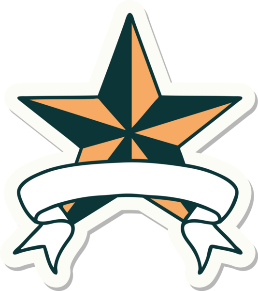 Bir insan tarafından çizilmiş bir yıldızın pankartına sahip dövme stili.