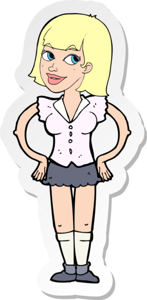 Bir insan tarafından çizilmiş kalçasında elleri olan bir karikatür kadının çıkartması.