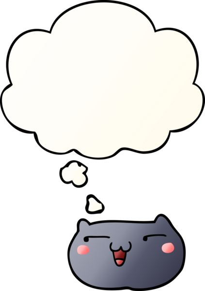 Düşünce baloncuğu olan çizgi film kedisi yüzü bir insan tarafından çizilmiş.