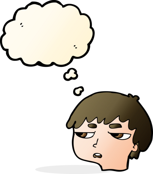 Bir insan tarafından çizilen düşünce baloncuğuyla sinirlenmiş bir çocuk.
