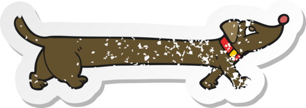 Bir insan tarafından çizilmiş bir dachshund çizgi filminin gerilimli yapıştırması.