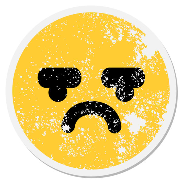 Bir insan tarafından çizilmiş hoşnutsuz yüz dairesel etiketi.