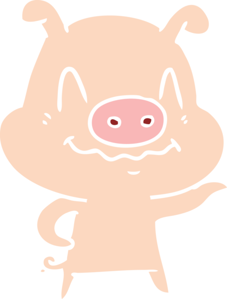 Bir insan tarafından çizilmiş düz renkli çizgi film domuzu.