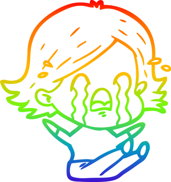 Gökkuşağı gradyan çizimi bir insan tarafından çizilmiş ağlayan bir çizgi kadın çizimi