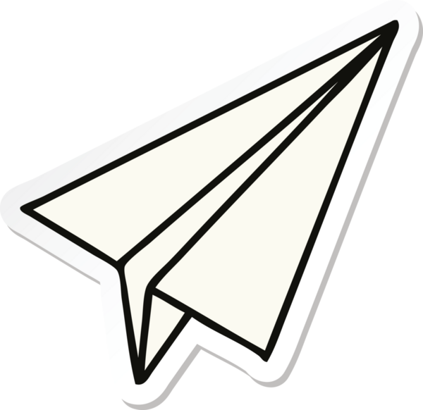 Bir insan tarafından çizilmiş şirin bir kağıt uçak etiketi.