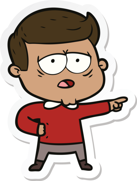 Bir insan tarafından çizilmiş yorgun bir çizgi film çıkartması.