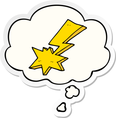 Düşünce baloncuklu karikatür yıldırımı insan tarafından çizilmiş bir çıkartma.