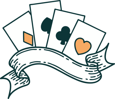 Bir insan tarafından çizilmiş kartların ve pankartın ikonik dövme şekli