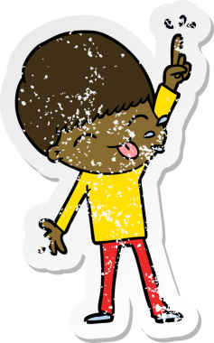 Bir insan tarafından çizilmiş mutlu çizgi film çocuğunun sıkıntılı çıkartması.