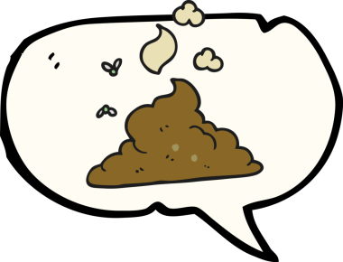 Bir insan tarafından çizilmiş serbest konuşma balonu karikatürü buharlı kaka yığını.