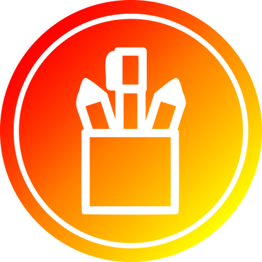 Bir insan tarafından çizilmiş sıcak gradyan çizgili kalem kabı dairesel simgesi