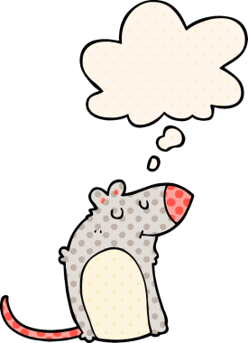 Çizgi roman tarzında bir insan tarafından çizilmiş düşünce baloncuğu olan şişman fare.