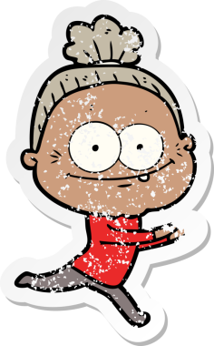 Bir insan tarafından çizilmiş mutlu, yaşlı bir kadının sıkıntılı çıkartması.