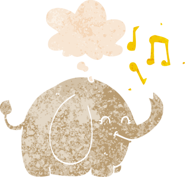 Düşünce baloncuğu ve grunge ile trompet fili bir insan tarafından çizilmiş tedirgin geçmiş dokuma tarzı