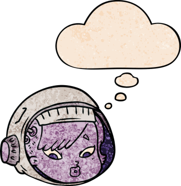 Bir insan tarafından çizilmiş grunge desenli düşünce baloncuğu olan astronot yüzü.