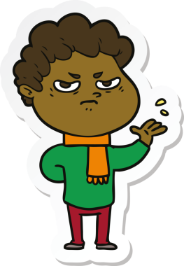 Bir insan tarafından çizilmiş kızgın bir adamın çıkartması.